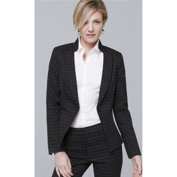 White House Black Market black blazer and trousers set with white diamond dot 4 - Picture 1 of 16